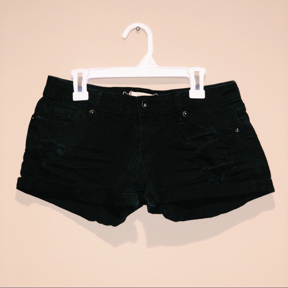 Black denim shorts